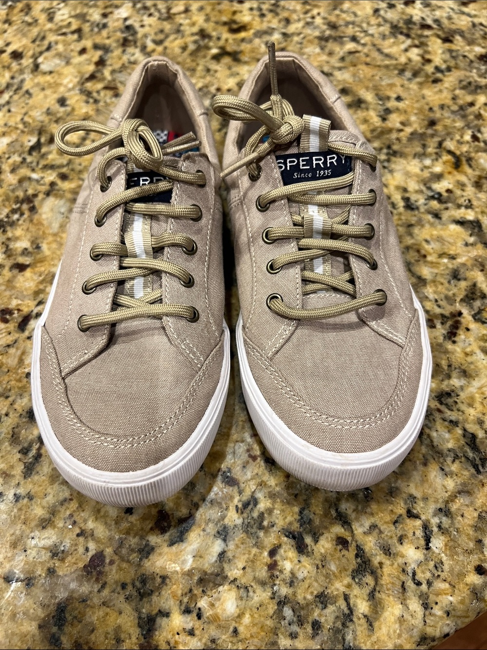 Sperry Beige Canvas Lace-Up Sneakers with White Sole